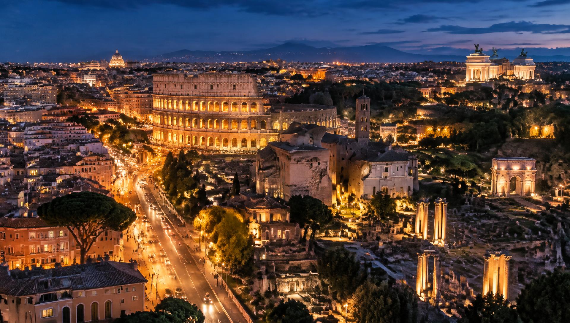 Roma vista dall’alto di sera